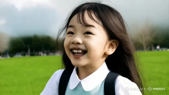 小女孩背着书包垂直上升飞向云端。 by Hailuo AI Video Generator