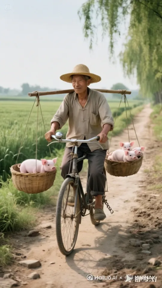大爷骑着自行车在路上快速行驶，双脚快速踩踏自行车踏板，自行车轮胎着火，镜头移动，动态跟随
 by Hailuo AI Video Generator