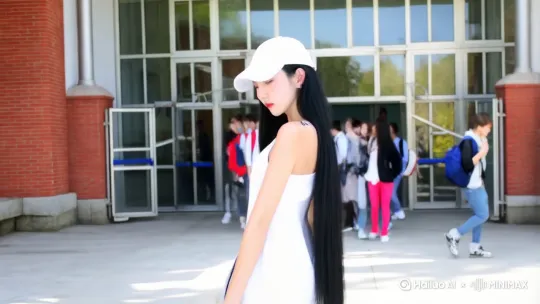 一位身材完美的御姐女神在校门口跳网络热门舞蹈 by Hailuo AI Video Generator
