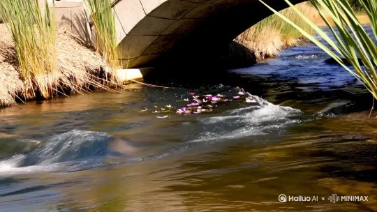 溪流载着花瓣穿过石桥
岸边芦苇反复折腰又挺立 by Hailuo AI Video Generator