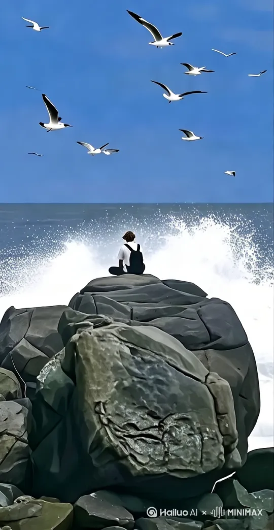 海浪和海鸥动起来，画面自然逼真 by Hailuo AI Video Generator