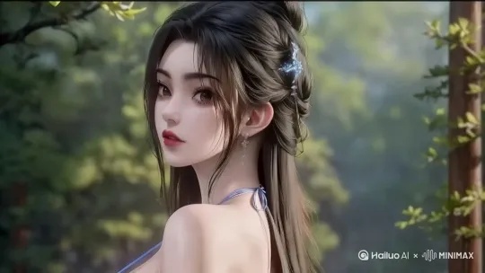 人物头部身体不动，树叶随风摆动，人物头发也同样摆动一下 by Hailuo AI Video Generator