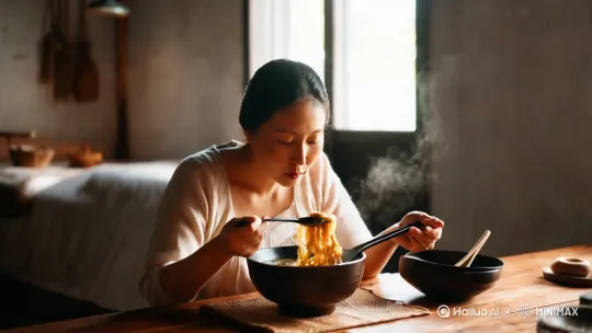 美女吃面 by Hailuo AI Video Generator