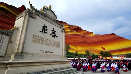 永康方岩游行

在永康方岩，一场精彩纷呈的游行活动正等待着您的参与。这里不仅有美丽的自然风光，还有深厚的文化底蕴。方岩风景区是浙江省首批重点风景名胜区之一，以其独特的丹霞地貌和丰富的文化内涵吸引着众多游客。

在游行中，您将欣赏到方岩的赫灵照壁，这是一处极具历史价值的景点。照壁正面有宋高宗御笔手书的“赫灵”二字，背面则是胡廷直题写的《赫灵祠记》，展现了方岩深厚的文化底蕴。

此外，您还可以体验到方岩的民俗风情活动，如“打罗汉”和“十八蝴蝶”，这些活动在文化庙会上异彩纷呈，充满了地方特色。五峰书院更是以其独特的丹霞幽谷环境和深厚的文化价值，成为游客们喜爱的景点之一。

在游行过程中，请大家自觉遵守景区的相关规定，维护景区的秩序和环境。让我们一起在方岩的山水间，感受自然与文化的魅力，留下难忘的回忆。[左移,上升] by Hailuo AI Video Generator