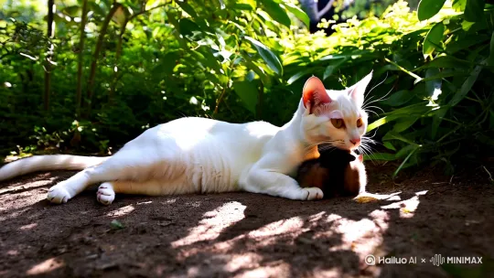 一只躺着的猫妈妈正在给孩子喂奶 by Hailuo AI Video Generator