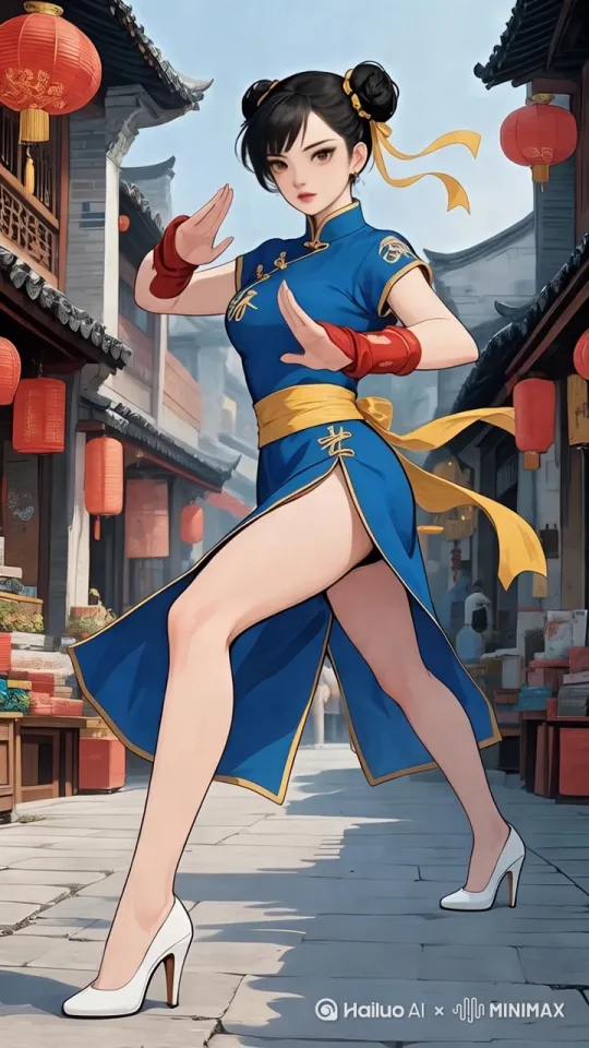 背景场景天气景物自然动态，旋身飞腿、连环冲拳、蛟龙出海、白鹤亮翅、弓步推掌、转身摆莲、提膝贯耳、震脚发力。 by Hailuo AI Video Generator