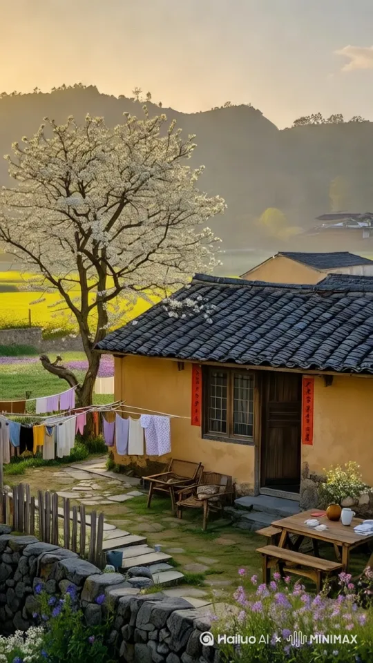 树枝被风吹动，毛巾随风微微动， by Hailuo AI Video Generator