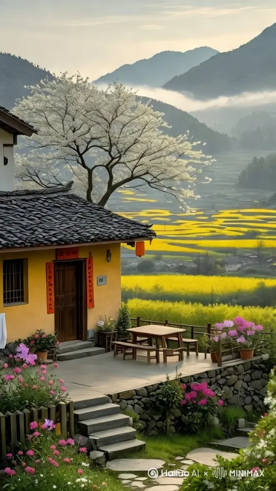 树枝被风吹动，小花也在动 by Hailuo AI Video Generator
