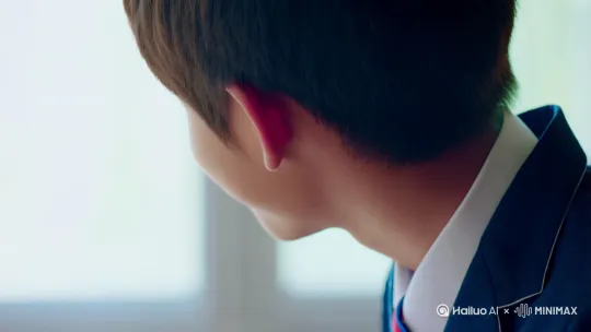 特写镜头穿着校服的男高中生扭头浅笑 by Hailuo AI Video Generator