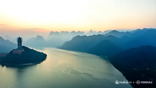 予观夫巴陵胜状，在洞庭一湖。衔远山，吞长江，浩浩汤汤，横无际涯，朝晖夕阴，气象万千。此则岳阳楼之大观也，前人之述备矣。然则北通巫峡，南极潇湘，迁客骚人，多会于此，览物之情，得无异乎？若夫淫雨霏霏，连月不开，阴风怒号，浊浪排空，日星隐曜，山岳潜形，商旅不行，樯倾楫摧，薄暮冥冥，虎啸猿啼。登斯楼也，则有去国怀乡，忧谗畏讥，满目萧然，感极而悲者矣 by Hailuo AI Video Generator