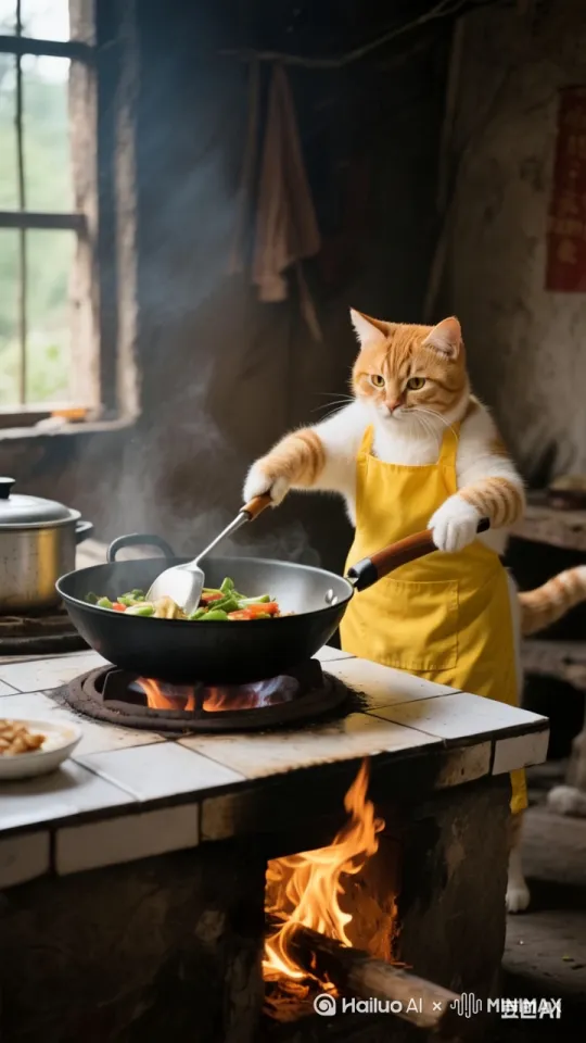 猫咪猫咪在炒菜 by Hailuo AI Video Generator
