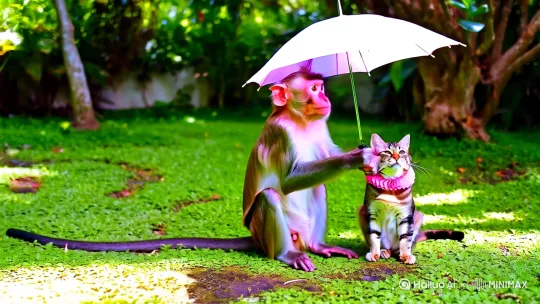猴为猫打伞 by Hailuo AI Video Generator