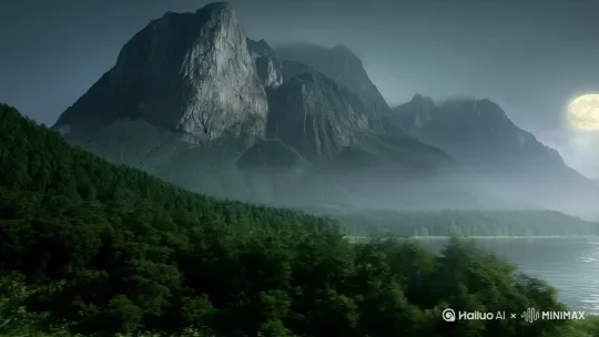 山寂林深雾笼纱，
故园东望缈无涯。
湖心荡漾他乡月，
梦魇飘摇彼岸花。将诗歌表现出来，高清，电影效果 by Hailuo AI Video Generator