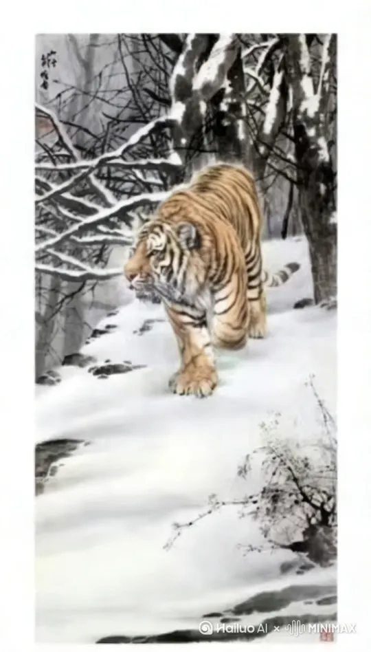 画中老虎朝镜头走来 by Hailuo AI Video Generator
