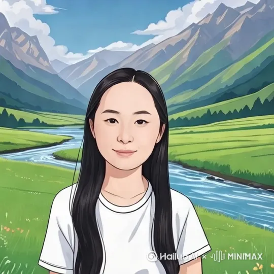 图中的人物向前走，后面的流水和山川逐渐变远。 by Hailuo AI Video Generator