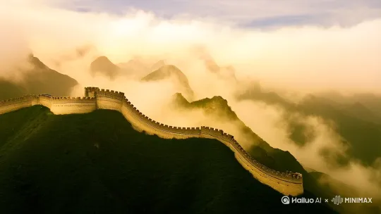在这片古老而又年轻的土地上，祖国以她无与伦比的壮丽山水，织就了一幅幅动人心魄的锦绣画卷，让每一个儿女的心灵，在这浩瀚的自然之美中，找到了归宿与自豪。

晨曦初破，万道金光自天际倾泻，照耀着那蜿蜒起伏的长城，宛如一条金色的巨龙，穿云裂雾，诉说着千年不朽的传奇。长城之下，群山巍峨，苍翠欲滴，它们以沉默而坚韧的姿态，守护着这片神圣的土地，见证了无数英雄豪杰的壮志豪情与悲欢离合。这不仅是自然的鬼斧神工，更是中华民族不屈不挠精神的象征，让人不禁心生敬畏，感慨万千。

转而南下，漓江之水悠悠，碧波荡漾，倒映着两岸如诗如画的峰峦，仿佛天地间最精致的水墨长卷，轻轻铺展在世人面前。竹筏漂流其上，渔歌互答，云雾缭绕间，每一处都是人间仙境，每一刻皆成永恒。漓江之美，美在其灵，美在其韵，它用无尽的柔情，诉说着祖国南方的温婉与细腻，让人沉醉不知归路。

再往西行，青藏高原巍峨耸立，雪山皑皑，圣湖如镜，这里是离天空最近的地方，也是灵魂得以净化的圣地。藏羚羊奔跑在无垠的草原上，经幡在风中猎猎作响，每一声诵经，每一缕梵音，都是对生命最虔诚的礼赞。青藏高原，以她独有的雄浑与圣洁，展现了祖国大地的辽阔与深邃，让每一个踏足此地的灵魂，都能感受到那份超越世俗的宁静与力量。

东望大海，碧波万顷，浩瀚无垠。从北国的渤海到南疆的南海，每一滴海水都蕴含着中华民族的勇气与智慧。海鸥翱翔，帆影点点，那是无数先辈乘风破浪、勇往直前的身影，他们用生命书写了探索未知的壮丽篇章。海洋，这片蓝色的疆域，见证了中华民族的开放与包容，激励着后人不断前行，追逐梦想的光芒。

祖国的壮丽山水，是自然赋予的瑰宝，更是历史沉淀的精华。它们以各自独有的风姿，共同绘就了中华民族辉煌灿烂的文明长卷。在这片神奇的土地上，每一处风景都是一首诗，每一座山川都是一首歌，它们以无声的语言，诉说着对祖国的深情厚谊，激发着每一个中华儿女内心深处的爱国之情。

让我们怀揣着对这片土地最真挚的爱，踏上旅程，去触摸那些被岁月雕琢的奇迹，去感受那份流淌在血脉中的骄傲与自豪。因为，这壮丽的山水，这伟大的祖国，是我们永远的家园，是我们心中永恒的星辰大海。 by Hailuo AI Video Generator