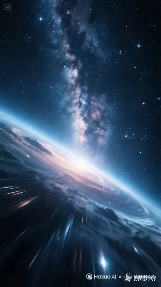 星光急速向前飞行，镜头环绕跟随 by Hailuo AI Video Generator