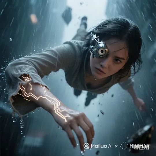 女主角坠落，镜头慢慢往上推 by Hailuo AI Video Generator