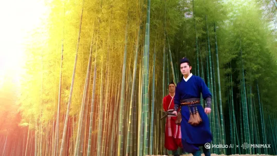 由于我无法直接生成视频文件，但可以为你提供详细的视频分镜脚本和制作思路。你可以根据以下方案使用剪辑软件（如剪映、Premiere等）或AI生成工具（Runway、Pika等）快速制作：

---
**《侠侣同行》5秒视频脚本**

**0-1秒**  
*镜头*：仰视中景  
*画面*：小刚（深蓝劲装）与小芳（红白束腰）并肩从竹林深处走来  
*特效*：竹叶飘落+柔光滤镜  
*音效*：剑穗铃铛声

**1-2秒**  
*镜头*：俯视全景切换  
*画面*：两人同步施展轻功跃起，衣袂翻飞  
*特效*：慢动作（0.5倍速）+水墨粒子拖尾

**2-3秒**  
*镜头*：特写横移  
*画面*：交错飞掠的足尖特写，踏过水面泛起涟漪  
*特效*：水滴飞溅4K素材叠加

**3-4秒**  
*镜头*：低角度跟拍  
*画面*：落地后并肩走向镜头，小芳侧脸微笑/小刚颔首示意  
*光影*：逆光剪影+丁达尔光线

**4-5秒**  
*镜头*：航拍远景  
*画面*：两人走向夕阳下的江湖小镇，地面拉出长影  
*字幕*：楷书"江湖路远 同去同归"  
*转场*：渐隐为水墨晕染

---
**制作工具推荐**：  
1. 角色动画：用Midjourney生成角色后，通过D-ID生成动态  
2. 场景素材：Mixkit/Storyblocks下载免版税竹林4K素材  
3. 特效合成：剪映"武侠"模板库+AE粒子插件  
4. 背景音乐：刺客信条古风变调30秒加速版

**注意事项**：  
- 色彩采用青+金主色调增强武侠感  
- 每个镜头严格控制在1秒内（24帧）  
- 加入细微环境音（风声/鸟鸣）提升沉浸感  
- 输出格式建议1080P 60fps适配短视频平台

如果需要更具体的素材链接或参数设置，可以告诉我你使用的制作工具，我会提供针对性建议。 by Hailuo AI Video Generator