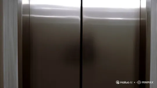 [镜头切换] 电梯镜面门开合三次蒙太奇：第一次西装革履的上班族，第二次扯松领带的疲惫身影，第三次握着麦克风呐喊的剪影 by Hailuo AI Video Generator