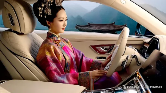 帮我做一个古代美女开现在汽车的视频 by Hailuo AI Video Generator