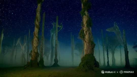 在一片静谧而神秘的森林之中,夜幕如同一块厚重的天鹅绒天幕,繁星点点如同镶嵌其上的璀璨宝石,洒下微弱而奇幻的光芒。
高大而古老的树木遮天蔽日,树干粗壮而斑驳,爬满了岁月留下的青苔与藤蔓,像是守护这片神秘之地的古老卫士。树影在朦胧月色下摇曳,宛如张牙舞爪的怪物。
在森林的一片空地上,人参精亭亭玉立。它身形似妙龄少女,肌肤透着莹润的光泽,宛如白玉雕琢。她身着一袭淡绿与嫩黄交织的锦袍,恰似人参鲜嫩的枝叶,随风轻摆。她头上顶着参花形状的头饰,花蕊闪烁着奇异的微光,仿佛凝聚着天地灵气。她眼神灵动,嘴角挂着一抹纯真而神秘的笑意,好奇地打量着周围。
不远处,九尾妖狐身姿婀娜,九条尾巴如火焰般蓬松摇曳,每一条都散发着幽蓝的光芒,好似流动的星河。它全身皮毛如雪,在月光下闪烁着淡淡的银辉,宛如披了一层银纱。它的耳朵尖尖竖起,耳背绒毛细腻,透着几分俏皮。妖狐双眼狭长,眼眸中流转着紫色的光芒,既透着狡黠,又有着与生俱来的高贵与神秘,正警惕地注视着四周,似乎在守护着这片神秘森林不为人知的秘密。
四周弥漫着一层淡淡的雾气,雾气中闪烁着点点荧光,像是无数精灵在翩翩起舞,更添了几分神秘奇幻的氛围。地上铺满了厚厚的落叶,落叶在微风中沙沙作响,仿佛在诉说着这片森林久远的故事。 by Hailuo AI Video Generator