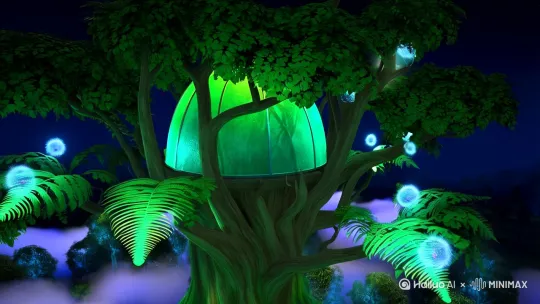 🌳古树枝桠撑起翡翠穹顶，夜光蕨在暗处发光，晨露折射出平行时空。每一片叶子都在低语，诉说着精灵的秘密。

🏰浮空城堡刺破云海，青铜门环刻着龙族契约，彩窗流淌着会唱歌的宝石。螺旋石阶通向观星台，那里藏着操控昼夜的星象仪。

🌠天穹如珠宝匣，彗星划过紫罗兰夜空，星座排列成诗。地面亮起蒲公英灯，光斑在青苔上舞动，指引迷途者前往发光的蝴蝶泉。
[推出,上升,下摇] by Hailuo AI Video Generator