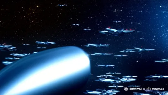 《三体》中的水滴以第三宇宙速度的10倍撞击人类舰队。 by Hailuo AI Video Generator