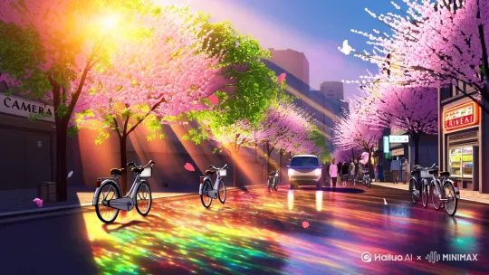 **基础场景**  
春日清晨街道 樱花与新叶 温暖阳光穿透树梢 湿润柏油路反光 复古自行车 悠闲行人 咖啡馆 柔焦效果 电影感光影 吉卜力动画风格  

---

**核心元素**  
**色彩控制**  
柔粉樱花 抹茶绿嫩芽 暖棕咖啡杯 淡蓝天空 路面彩虹水渍反光  

**光影描述**  
黄金时刻光线 斑驳树影 镜头光晕 逆光剪影 树枝间隙光束 车灯动态模糊  

**细节强化**  
飘落樱花瓣 咖啡杯热气 飞舞梧桐絮 老式相机店霓虹招牌 便利店塑料袋 翻飞的诗集书页  

---

**风格化关键词**  
新海诚动画风格 复古胶片颗粒 富士胶片色彩 对称构图 浅景深 移轴效果 动态对角线 怀旧氛围 都市孤独感 短暂邂逅 静谧诗意  

---

**负面提示**  
低质量 卡通化 过度饱和 密集人群 现代摩天楼 拥堵车流 生硬阴影  

---

**组合示例**  
樱花街道与移动的复古自行车 湿润路面倒映花瓣 吉卜力风格宽画幅  
咖啡馆玻璃雾气 逆光人影与电车倒影 新海诚式光影渐变  
诗集翻页特写 梧桐絮飘过钟楼 富士胶片色调与浅景深 by Hailuo AI Video Generator