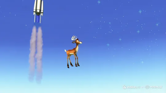 11、远景  西昌火箭冲向前云霄。                     10秒

12、中景  坡鹿妈妈和小坡鹿也升向太空——              15秒

13、中景  浩瀚的太阳系繁星闪烁，飞船和    无           卫星在运行——                              20秒

14、 近景  圆形的天体、八角棱柱形的天 体从她们身边飞过… ...      小坡鹿异常兴奋：妈妈那是啥呀 !  坡鹿妈妈:是中国发射的人造卫星和    飞船。小坡鹿:太棒了！
30秒

15、中景  一个两翼闪光播放《东方红》音乐 的卫星飞过……      
坡鹿妈妈:这是中国   20秒
 第一颗人造地球卫星。
20秒

16、特写:  国际空间站。         坡鹿妈妈:看那边大的，  那 里还住着人呢。                           小坡鹿:太神奇了，妈妈你咋知道这么多呢?                                坡鹿妈妈笑:互联网上查的呀?                                小坡鹿惊呆了:妈，您也会上网?小坡鹿乙大笑:哈哈哈!我妈会上网
60秒

17、近景  月球广寒宫（夜）           嫦娥向坡鹿妈妈招手--                          鹿妈妈带着孩子飞进月宫。捣药的玉兔拉着小坡鹿高兴的又蹦又跳。寂寞嫦娥：欢迎你们来月宫做客！                          小坡鹿甲:嫦娥姐姐                          天宫里真的有凌霄宝殿和玉皇大帝吗?嫦娥和坡鹿妈妈吃惊。
60秒

18、远景  一颗卫星飞过去。                         10秒

19、中景  天宫凌霄宝殿内          玉皇大帝：中国的航天超越     世界! 又是卫星又是飞船 ，还载人上天在太空行走。 王母娘娘:还建啥太空站
60秒
  
20、中景  七仙女飞过来。  
七仙女:父王母后，中国又                                           在太空中行走了。                                                 发射了一个飞船，上到了月球背部!中国航天超越了世界!好神奇啊！王母：再神奇你也不能再下凡去招惹是非了!                             七仙女：连凡人都在研究要飞往月球和其他星球了，我还下啥凡啊?玉帝大笑：哈哈哈！还是七女说的在理   
60秒             
 
21、近景    天神来报——        天神：海南一个坡鹿妈妈      领着孩子也遨游太空，还闯进了月宫。
玉帝吃惊:真的?这可是第一只登陆月球的中国动物。让嫦娥好生招待她们！60秒

22、近景  月宫里。                                           寂寞嫦娥舒广袖——
玉兔端出大蟠桃招待坡鹿母子。小坡鹿吃蟠桃甜的直吧嗒嘴。          
30秒
                                 嫦娥打量坡鹿妈妈，眉头      微皱(画外音):不好，坡鹿妈妈今天要有“一劫”，还是为了保护自己的孩子。(嫦娥暗自思索):无奈我法力不够，
30秒
23集，中景
观世音菩萨手捧白玉净水瓶踏着祥云飞过来--
她看见坡鹿妈妈和小坡鹿在那儿吃仙桃儿。
她掐手一算。不好，这地球上的坡鹿动物。今天要有一大劫呀。
观世音菩萨真想帮助坡鹿妈妈躲过这一劫，但是逆天改命也不是容易的，
30秒 by Hailuo AI Video Generator