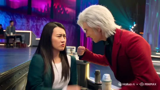 “第二局，柠柠，要不你去试试？”池彦戳了一下付柠。
付柠：？？？
她才刚坐下没多久，就又要上去？
“想去就去，别扒拉我。”付柠死鱼眼瞪着他。
“嘿嘿嘿，小爷现在就去！看小爷把对方打的落花流水。”池彦捋了捋嚣张的白毛，迈着六亲不认的步伐走上台。
“小爷来了，你们谁上来送人头？”池彦抖着脚尖，双手张开，鼻孔朝天的看着对面。
“这小子还挺傲啊？”卫莱邪肆一笑，瞥了一眼羽逍。
羽逍懒散的看向台上的池彦，点了一名男生上去，“你去会会他。”
“这小子这么嚣张，看我上去教训教训他。”绿发男生气冲冲的上台。
池彦操控着机甲，叉着腰，“小爷不打无名之辈，报上名来。”
台下的付柠嘴角微微一抽，“这货是拿了什么反派角色的剧本了吗？？”这么欠揍的话他是怎么说出口的？
绿发男生并不回应，直接扬起刀就是一顿砍。 by Hailuo AI Video Generator