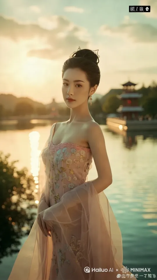 [左移,右摇,跟随]美女微笑，展示自己的衣服 by Hailuo AI Video Generator