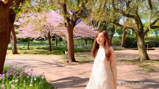 影视作品中，公园常作为邂逅或转折场景，美女的出现推动剧情发展（如《爱在黎明破晓前》 by Hailuo AI Video Generator
