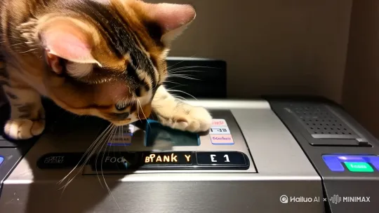 . "教流浪猫用ATM机取猫粮：在银行监控视角拍摄，猫爪精准输入密码"
（猎奇+萌点+监控视角真实感） by Hailuo AI Video Generator