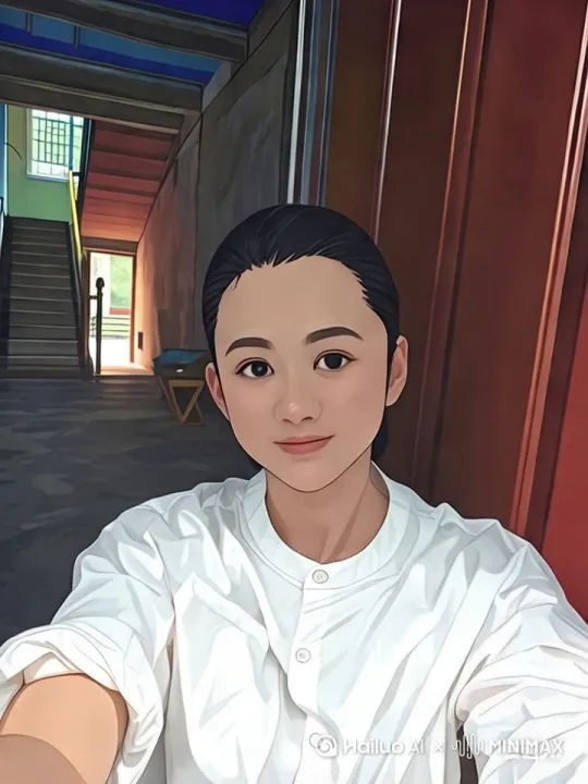 一个穿着白色衣服的女人，盘着精致的头发，在房子里唱歌 by Hailuo AI Video Generator