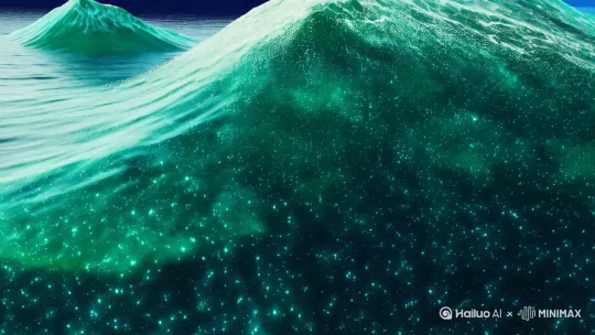 ‌[意境空镜]‌
"慢镜头里
浪尖凝结成玉色山脉
浮游生物点亮深海星图
潮起潮落间
地球完成了一次蓝色的心跳" by Hailuo AI Video Generator