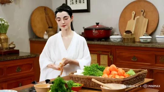 白面书生下厨房炒菜 by Hailuo AI Video Generator