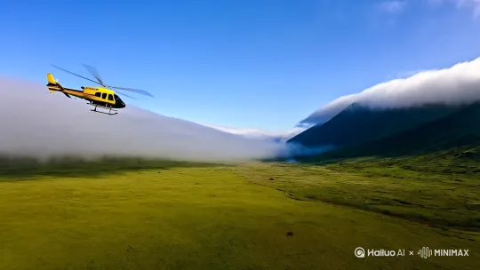 一架直升机在草原蓝天和之间自由穿梭。
[下降,上摇]浮云到半山
一抬头
见满山窝的浮云
轻描淡写地对着山下高楼灯火的指指点点 by Hailuo AI Video Generator