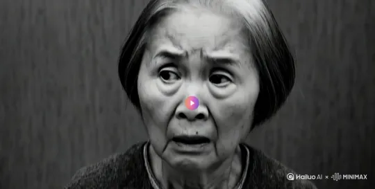 回到开头的妇女场景，另一位年轻人拿着手机跟他讲话，手机上则是中文智慧AI几个字 by Hailuo AI Video Generator