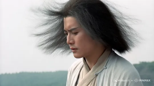 微风轻轻吹动身上的毛发，脸上的毛发在风中轻轻不停地飘拂着，身上的衣服也在风中吹动轻微有动感，头轻轻转过右边一点点，略微睁开眼睛一条缝瞄一眼，右手轻轻抓起一瓶二锅头（二锅头字明显）放嘴边用力喝了一只并吞下，有吞咽动作和腹部衣服有动感，再放下瓶子，然后恢复初前动作，再任风吹动毛发。 by Hailuo AI Video Generator