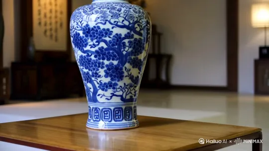 一尊景德鎮陶瓷花瓶 怡然自得的在禅意浓浓的语境下 打杨氏太极拳  身法放松 一招一式尽显深厚功底[推进,上升]9:16 by Hailuo AI Video Generator
