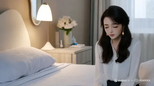 2 中景 上班族坐在床边，睡眼惺忪，头发不乱。停顿几秒后，起身走向浴室。 无 3s 床的晃动声，拖鞋脚步声 ； by Hailuo AI Video Generator