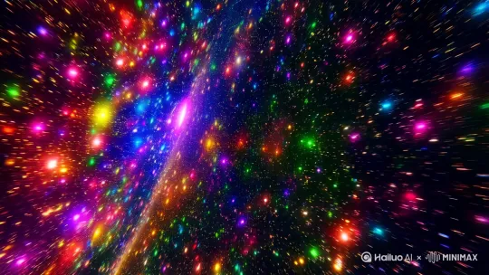 镜头穿梭在浩瀚无垠的宇宙间，众星璀璨，七彩绚丽，时而快速时而缓慢，随着镜头推进可以看到远处又一星系的出现，光芒万丈令人振奋咋舌，镜头迅速推进慢慢稳住落在一美轮美奂的一颗星球上看到一位外星美女[推进,上升] by Hailuo AI Video Generator