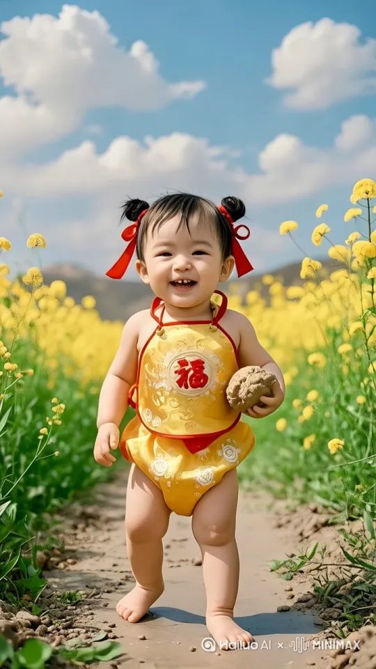 图中小男孩练绝世武功，拳打脚踢，在空中翻滚，惊天动地，天空乌云翻滚，地上尘土飞扬，飞沙走石 by Hailuo AI Video Generator