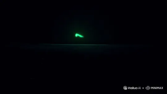帮我生成一个视频:万籁俱寂的黑夜,浓稠如墨,吞噬了一切光线与希望。远处,一团鬼火幽幽闪动,仿若来自冥间的眼眸,散发着诡异而清冷的幽光。起初,它不过是黑暗中若有若无的一点,飘摇不定,似随时都会被无边的黑夜湮灭。然而,那团鬼火却渐渐有了靠近的动向,带着丝丝寒意,缓缓而来。它的移动诡谲又安静,没有丝毫预兆,随着距离越来越近,那跳跃的幽绿火焰愈发清晰,寒意也仿佛顺着骨髓攀爬而上,让人脊背发凉,每靠近一分,恐惧便在心底蔓延一分 。比例 9:16。 by Hailuo AI Video Generator