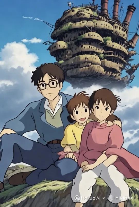 Transform this image into a Studio Ghibli-inspired animation with floating airships, glowing fireflies, and a dreamy atmosphere.`1. **视觉特征**：  
   - 柔和的自然光效、水彩质感背景  
   - 标志性元素：飞行器、森林精灵、田园村庄  
   - 色彩搭配：低饱和绿/蓝/暖黄为主色调  
2. **动态效果**：  
   - 缓慢的镜头平移+旋转  
   - 自然元素动态：风吹草动、云层流动  
*一、生成「哈尔风格」图片的核心提示词**
#### **1. 场景关键词（以城堡/机械为核心）**
   ```text
   - Studio Ghibli's "Howl's Moving Castle" style
   - Steampunk mechanical castle with smoking chimneys, rotating gears, and weathered metal textures
   - European countryside landscape with cobblestone streets, flower fields, and windmills
   - Whimsical magical elements: floating fire demons (Calcifer), walking scarecrows, enchanted doors
   - Color palette: Muted warm tones (ochre, brick red, olive green) with soft golden lighting
   - Surreal atmosphere blending magic and industrial decay
   ```

#### **2. 工具与示例**
   - **MidJourney/DALL·E 3 提示词**：  
     `A steampunk castle walking through a meadow, covered in rusted metal plates, smoking chimneys, giant rotating gears, Studio Ghibli aesthetic, Calcifer-style fire spirit glowing inside, warm sunset lighting, detailed watercolor textures --ar 16:9 --niji 5`  
     （使用 `--niji 5` 参数强化动漫风格）

---

### **二、动态化关键：机械与魔法的结合**
#### **1. 机械运动特效**
   - **工具推荐**：  
     - **Runway ML**：用文本控制齿轮旋转、蒸汽喷发效果。  
       提示词示例：  
       `Slow-motion close-up of rusty gears rotating, steampunk machinery with smoke puffing from pipes, Studio Ghibli animation style`
     - **After Effects**：手动添加**3D摄像机跟踪**，模拟城堡行走的震动感 by Hailuo AI Video Generator