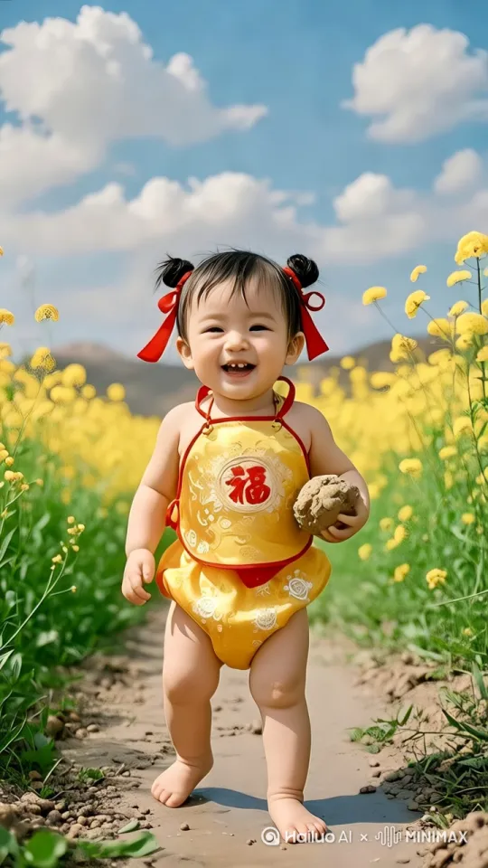 图中小男孩练绝世武功，在空中翻滚，一阵胡乱的拳打脚踢，惊天动地，天空乌云翻滚，地上尘土飞扬，飞沙走石 by Hailuo AI Video Generator