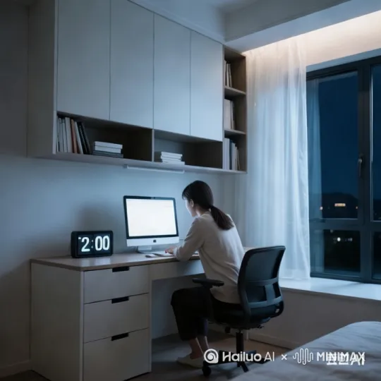 女主人向左转过头微笑着，看着正从左边走进来了的年轻男主人，女主人转过头看到的是男主人的正面，图面上为男主人背影，左手端着点心，右手端着茶，白色短袖体恤，深蓝色长裤的男主。 by Hailuo AI Video Generator