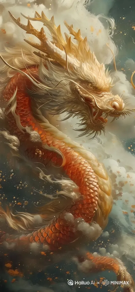 龙的威严在空中弥漫，胡须和毛发随着身边空气流动而风起云涌，龙往前游动，显现出五爪，镜头快速左移 by Hailuo AI Video Generator