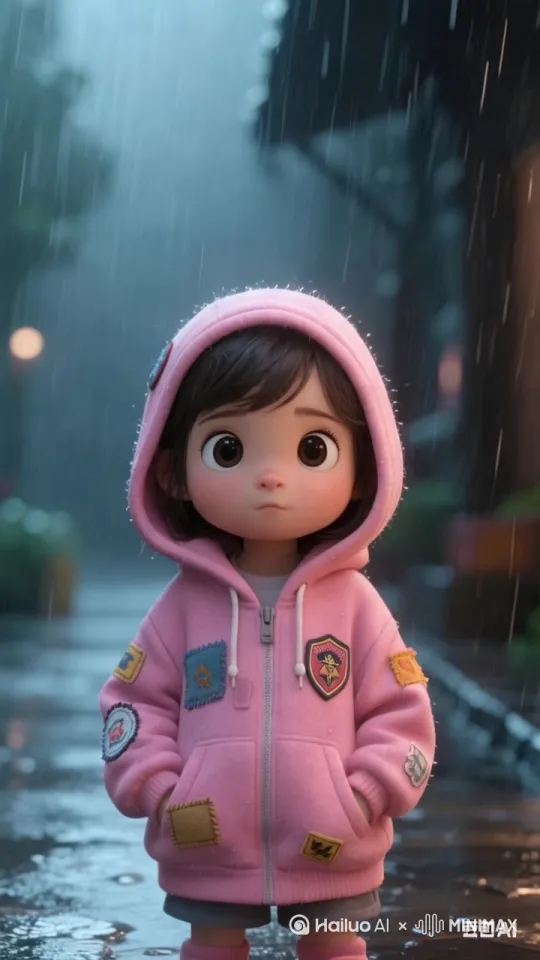 小女孩在雨中慢慢向前走 by Hailuo AI Video Generator